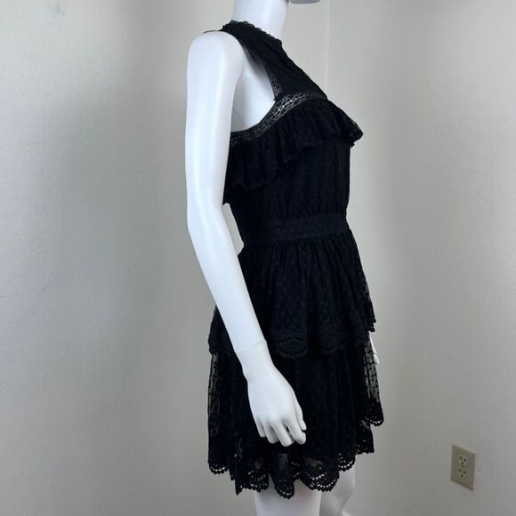 Misa Liat Point D'esprit Size XS Black Swiss Dot Lace Tiered NEW Mini Dress - Picture 9 of 15